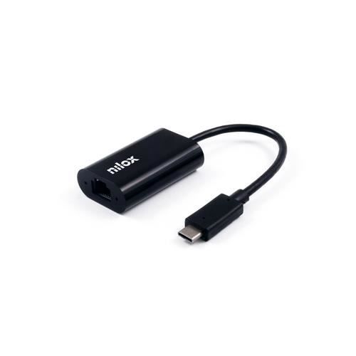 Adaptateur C à Ethernet - NILOX - NXADAP06 - 1 port RJ-45 - 1 port USB - Noir