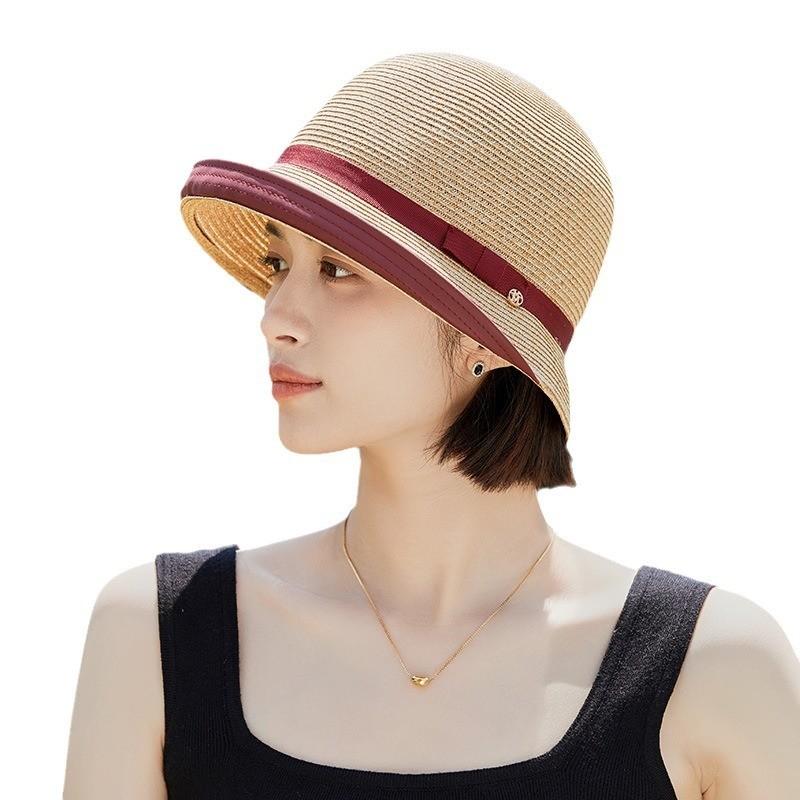 Classic Straw Hat For Women Summer Sun Protection With Short Brim And Rolled Edge