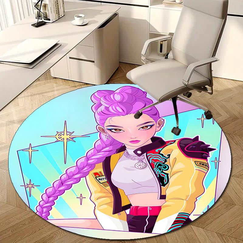 1pc KPop Demon Hunters RUMI5 Design Printed Area Round Carpet for Bedroom Living Room Home Decor Rugs Mat Non Slip Mat Rug for Bedside