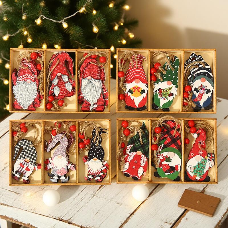 9Pcs Christmas Wooden Pendants Gingerbread Man Gnomes Xmas Tree Hanging Oranment 2026 Navidad Decorations For Home New Year Gift
