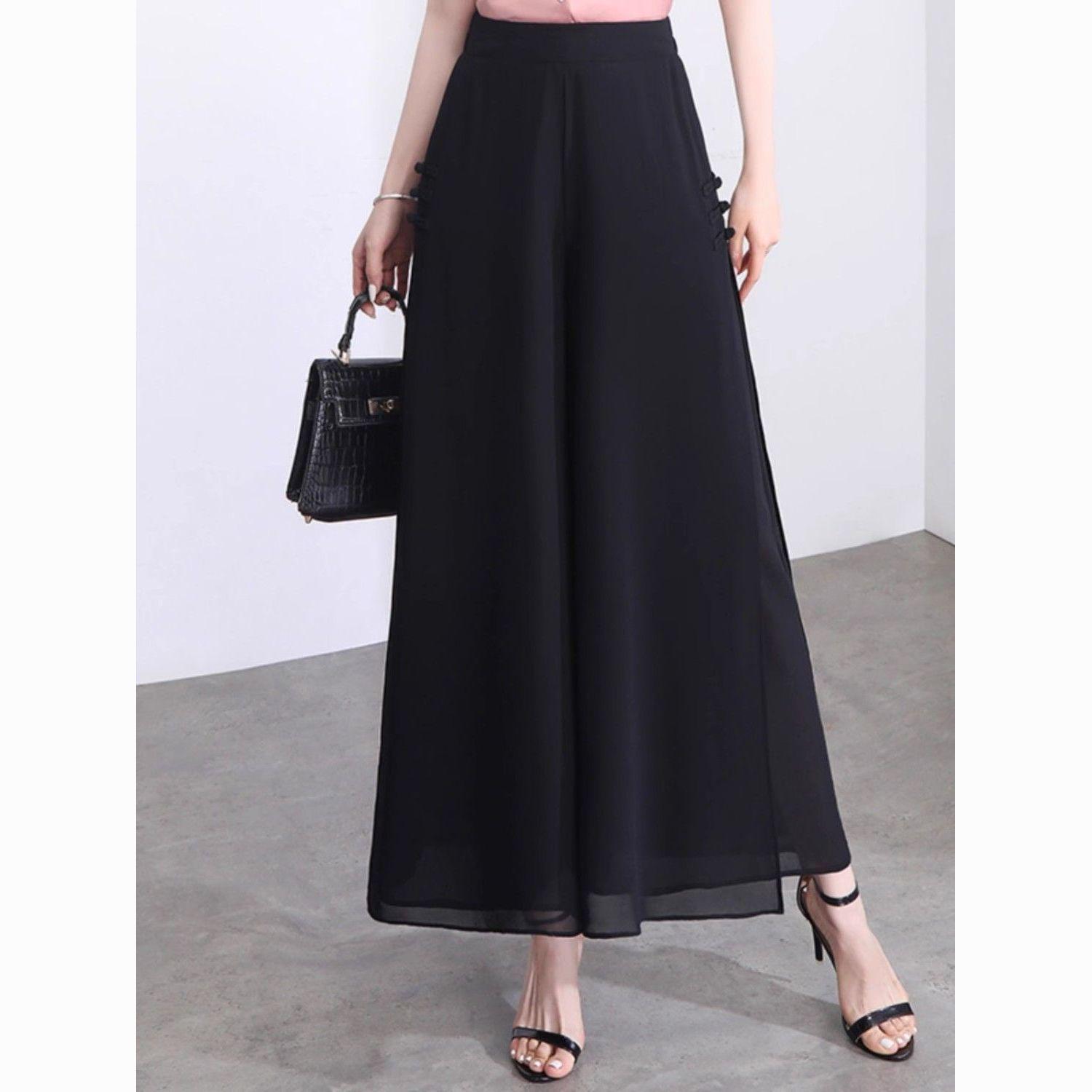 

Women s High-Waisted Chiffon Slit Skirt Pants - Summer 2026 A-Line Wide-Leg Cropped Style M (90-100 jin)