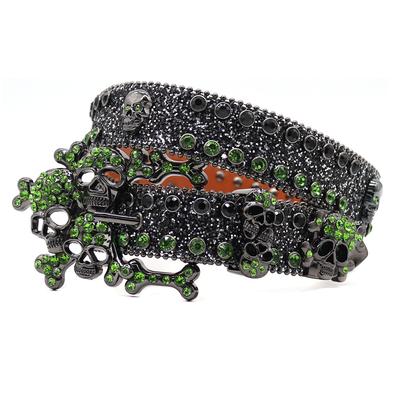 Black and Green Hip-hop European and American Big Skull Belt Personality Trendy Men Jeans Versatile Belt High-end