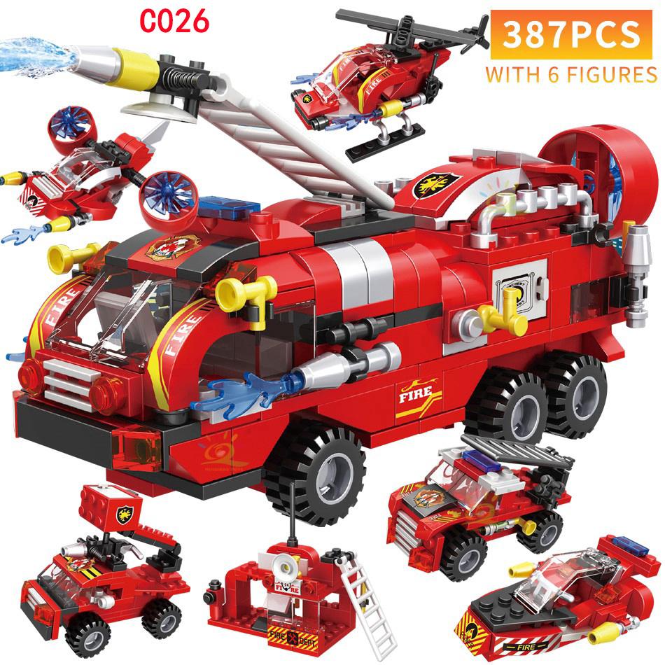 Non-Toxic 343 Pcs Fire Rescue Spray Aerial Water Tank Building Blocks Fire Truck Fire Series Series Fireman Children Bricks Toys