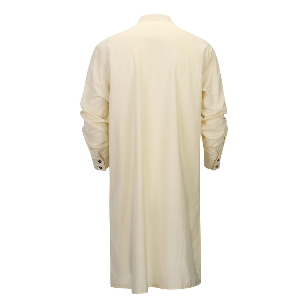 Arabic Style Fashion Simple Long Length Mens Shirt Muslim Robe Thobe Comfortable Soft Fabric Traditional Islamic Clothing Daily Prayer Casual Wear