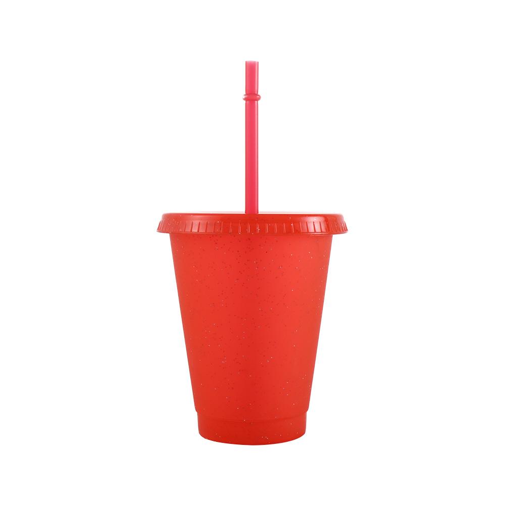 480/700ML Flash Water Bottle For Coffee Juice Milk Tea Kawaii Plastic Cold Cups With Lid Straw Portable Reusable Drinking Bottle