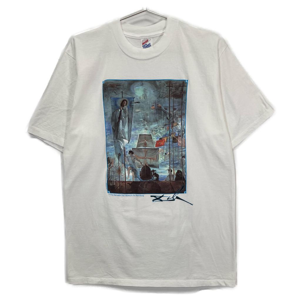 JERZEES Beautiful 90's Salvador Dali The Discovery of America by Columbus tops L whiteUsed