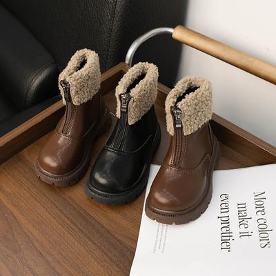2024 New Girl Winter Boots Thick Bottom Versatile Children Causal Ankle Boots Warm Plush Kids Fashion Cotton Boots Front Zipper