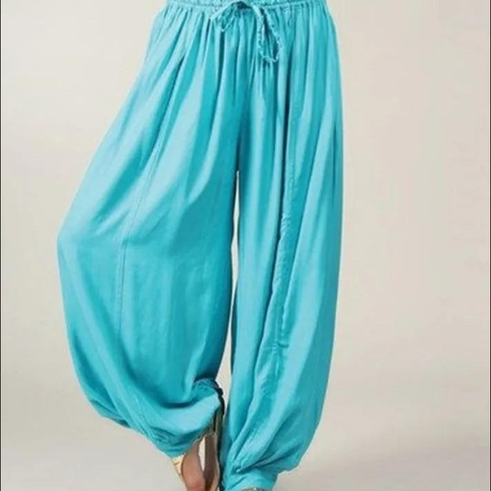 Nouveau Pantalon Lanternes Uni pour Femmes Été Ample Plissé Cordon de Serrage Décontracté Cheville Sport Pantalon Harlan