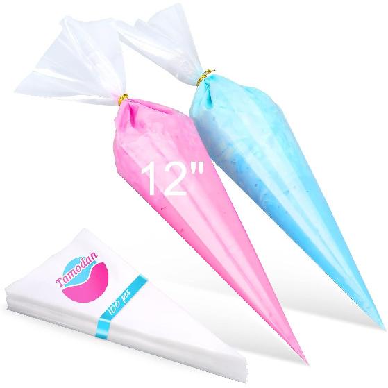 Tamodan Piping Bags 100PCS & 16 Inches Tipless Piping Bags, Extra Thick Pastry Bags Disposable, Non-Slip Icing Piping Bags Disposable Design, Cake Piping Tips Set