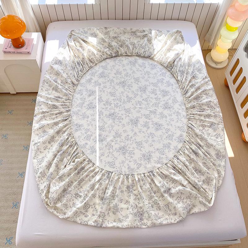 Pure Cotton Printed Single Bed Sheet Set - Fitted Sheet, Protective Cover, Pad Cover (3 Pieces)