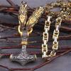 Vintage Nordic Men's Viking Dragon King Chain Thor Hammer Mjolnir Pendant Necklace High Quality Viking Men's Amulet Best Jewelry Gift