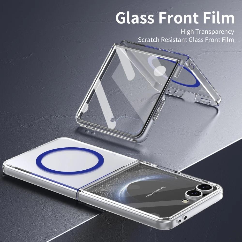 Luxury HD Clear Magsafe Magnetic Fold Phone Case for Samsung Galaxy Z Flip 7 6 5 4 with Screen Protector Wireless Charge Cover