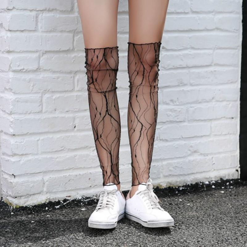 Women's Sun Protection Cuff Summer Driving Ice Sleeve Thin Mesh Socks Feet Dual Use Lace Gauze Gloves