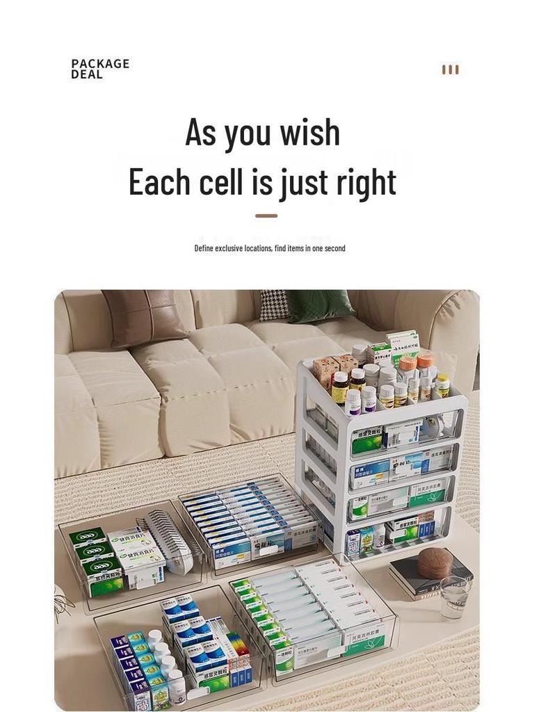 Large Capacity Family Medicine Storage Organizer Drawer Type Cabinet