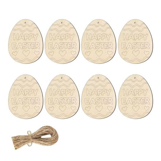 

8Pcs Wooden Easter Egg Hanging Decoration Handmade Kids DIY Painting Unfinished Egg Ornament Holiday Party Decor