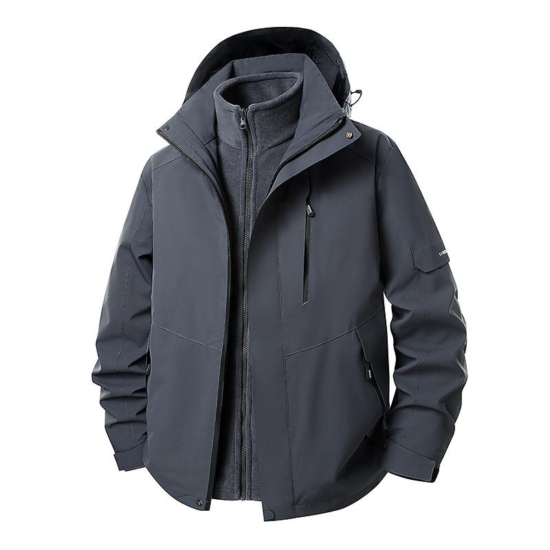 Outdoor Three-In-One Waterproof and Windproof Jacket with Color-Matching Removable Hood Jacket