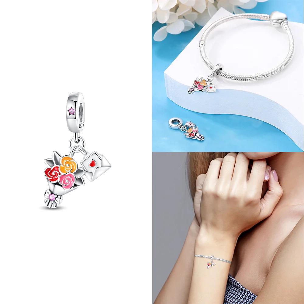 Oryginalne Miedziane Cyrkoniowe Koraliki w Kształcie Serca Kolorowy Kwiatek Kokarda Zawieszka Charms Pasuje do Bransoletki Naszyjnika DIY Wykwintna Biżuteria Prezent