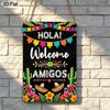 2D Flat 1pc Mexican Welcome Sign - Vintage "Hola! Welcome Amigos" Aluminium Wall Decor with Mexican Straw Hat & Cactus, Aluminium Decoration for