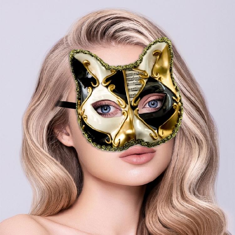 Anspruchsvolle venezianische Katzenmaske für Maskeraden, Mardi Gras, Vintage-Halbmaske für Erwachsene und Partybegeisterte