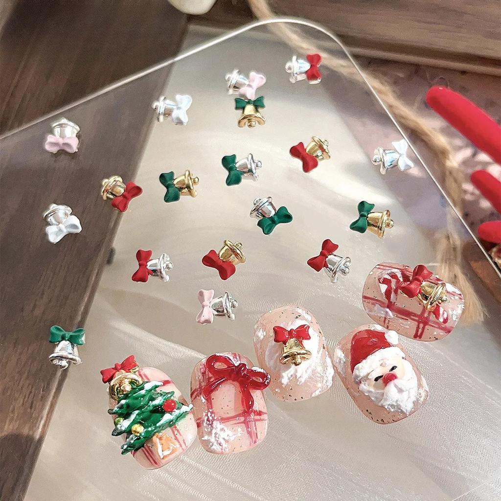 Gold Silver Christmas Bell Nail Art Accessories Winter Bow Alloy Exquisite Nail Charms Jewelry Luxury Manicure Decorations Parts