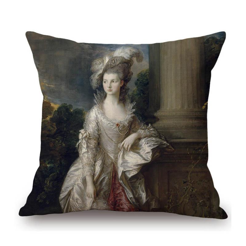 Royal Court Portrait Oil Painting Duchess Princess Ladyship Home Decoration Art Sofa Cotton Linen Throw Pillow Cushion Cover