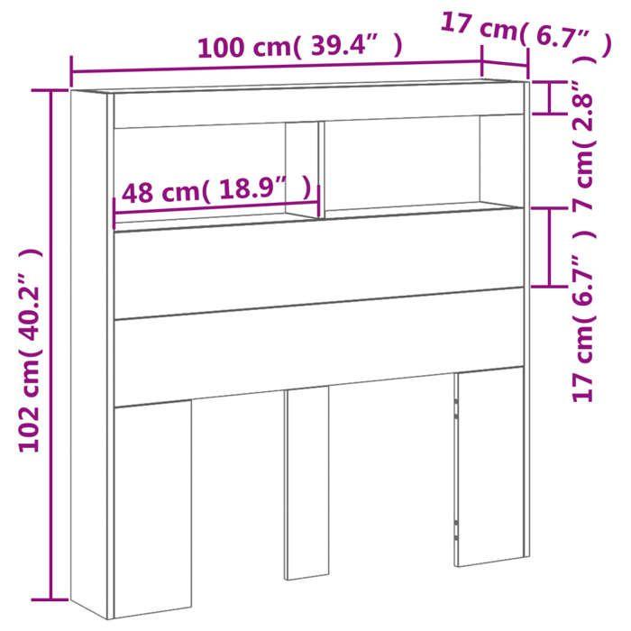 VidaXL Armoire Tête de Lit avec LED, Tête de Lit avec Compartiment, Meuble de Rangement Chambre à Coucher, Accessoire de 839188