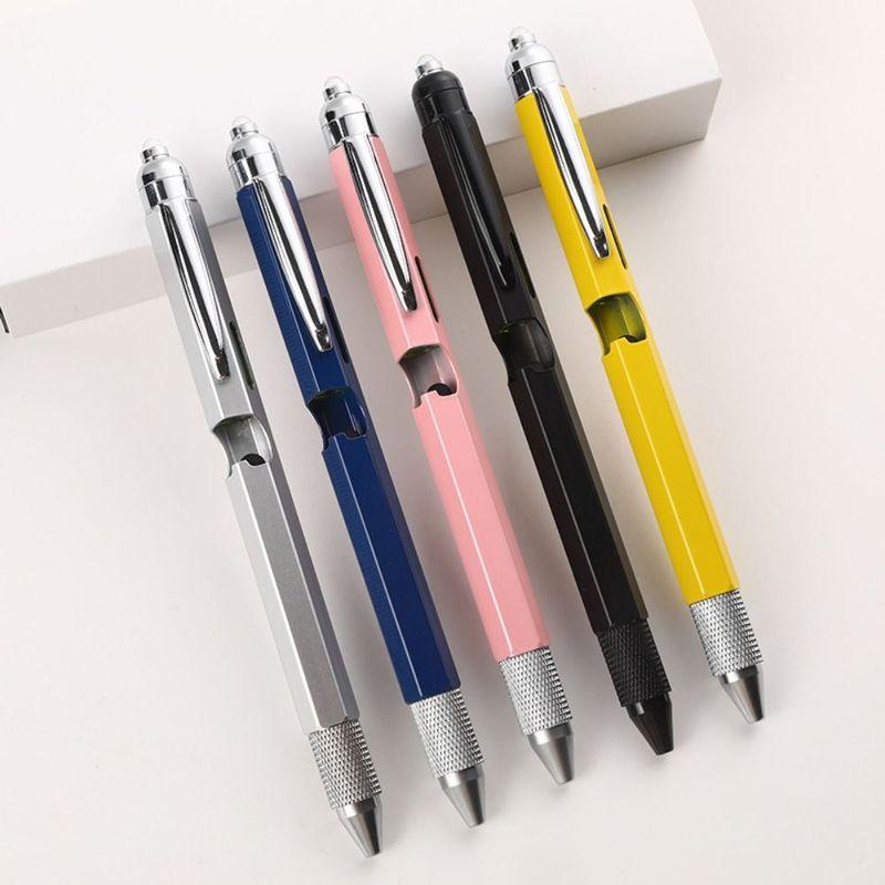 Metal Multi Tool Pen 9-in-1 With LED Light Spirit Level Screwdriver Ruler Ballpoint Pen Woodworking Pen Outdoor Tool Pen
