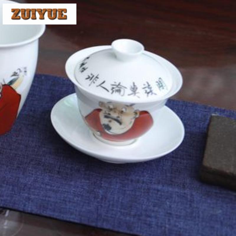 130ml Handbemalter Literaten Gaiwan Kreative Nicht Heiße Teekanne Teeschale Mit Deckel Set Teebereitung Abdeckung Schale Trinkgeschirr Handwerk Geschenk