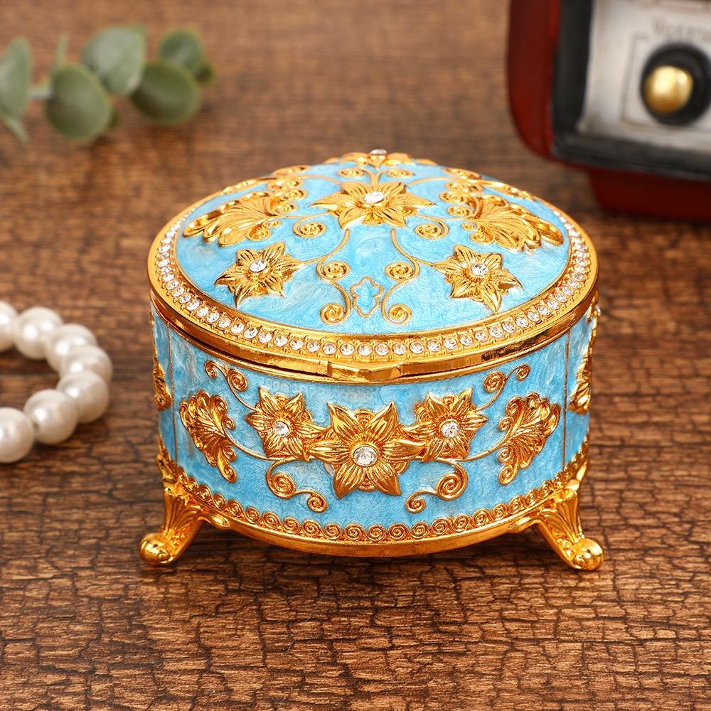 Mini Bracelet Storage Box Jewelry Organizer,European Style Circle Enamel Alloy Ring Storage Jar Dresser Display Couple Gifts