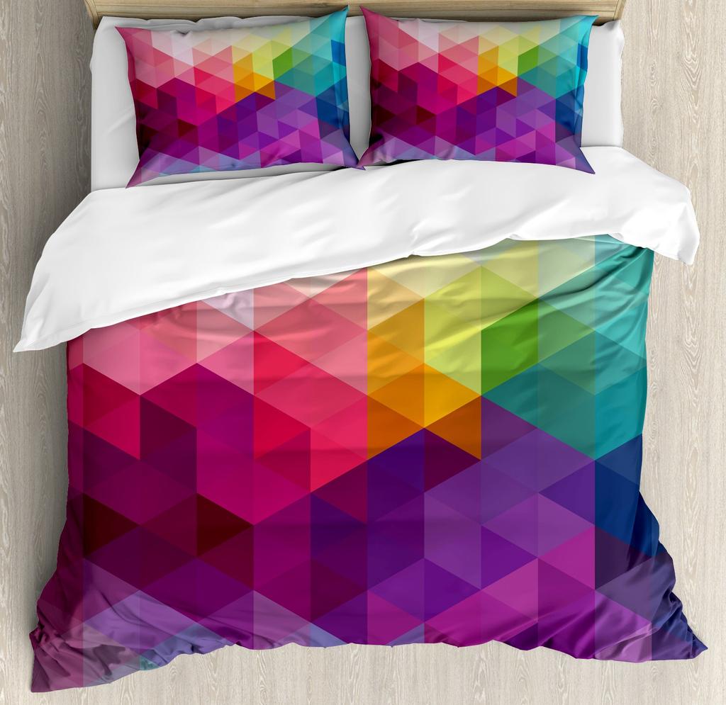 Triangles Duvet Cover For Teens Adults Lightweight Quilt Cover With 2 Pillowcase Colorful Abstract Geometric Pattern Bedding Set