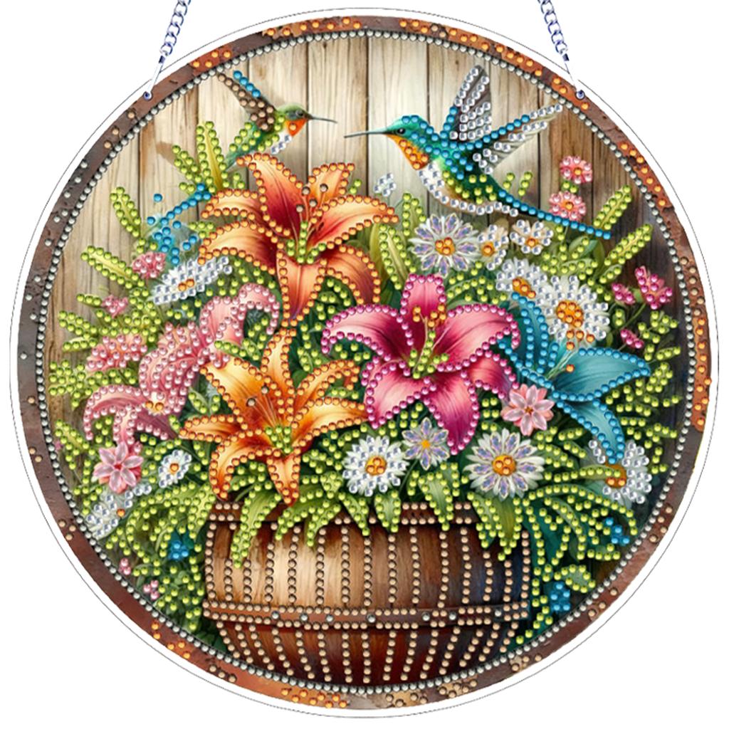 Flower 2D Flat DIY Hanging Gem Art Paintings Charm Acrylic Crystal Painting Crafts Kit for Adults Gift Home Wall Or Window Decor