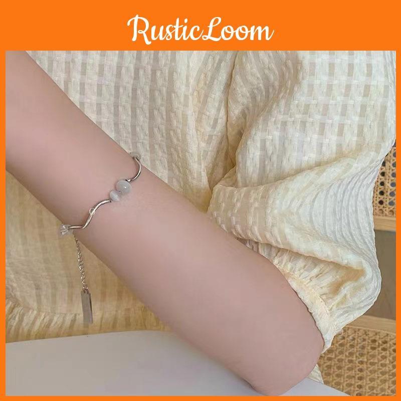 Minimalist Cat Eye Stone Beaded Bracelet For Women Irregular Titanium Steel