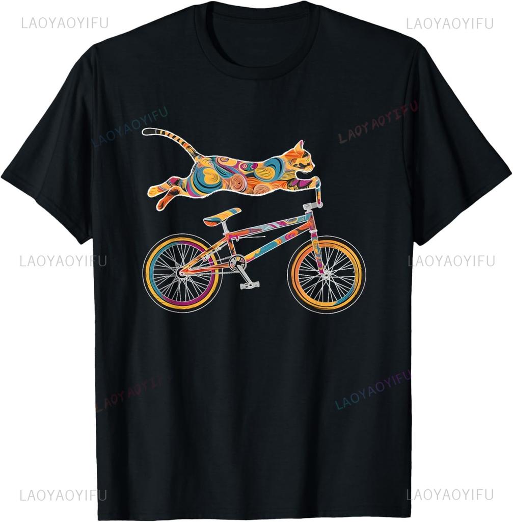 Funny Cat Riding BMX Art for Unisex Women BMX Bike BMX Lover TShirt Unisex Clothing Tops Graphic T Shirts Camisas Streetwear