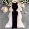 Celebrity Goddess Sexy Knit Dress with Metal Buckle Waist, Round Neck, and Hip-Hugging Slim Fit