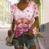 Animal Women's T Shirt Summer Casual Short Sleeve Top Cute Calf Pattern 3d Print Street Fashion V-Neck Female Harajuku Clothing