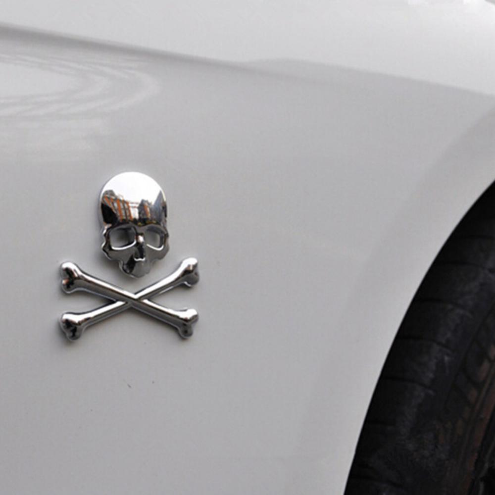 1Pc Metal 3D Skull Head Bone Logo Emblem Car Body Door Fuel Tank Cap Badge Emblem Auto Styling Car Stickers Exterior Accessories