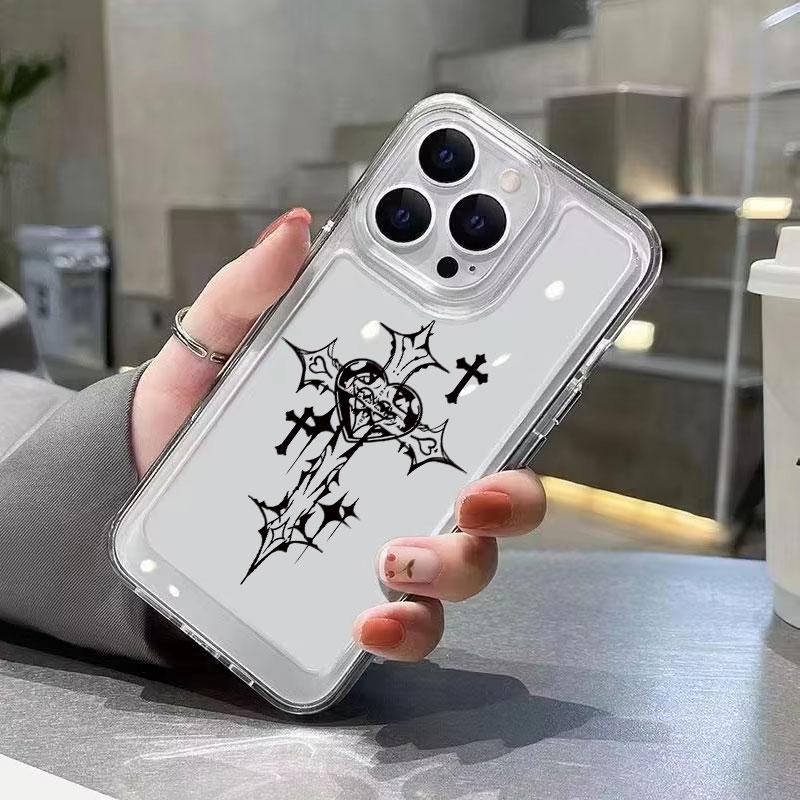 Black Cross Print Soft Silicone Phone Case for iPhone 16 Pro Max 15 14 13 12 11 XS X XR 7 8 Plus Clear Shockproof Bumper Cover