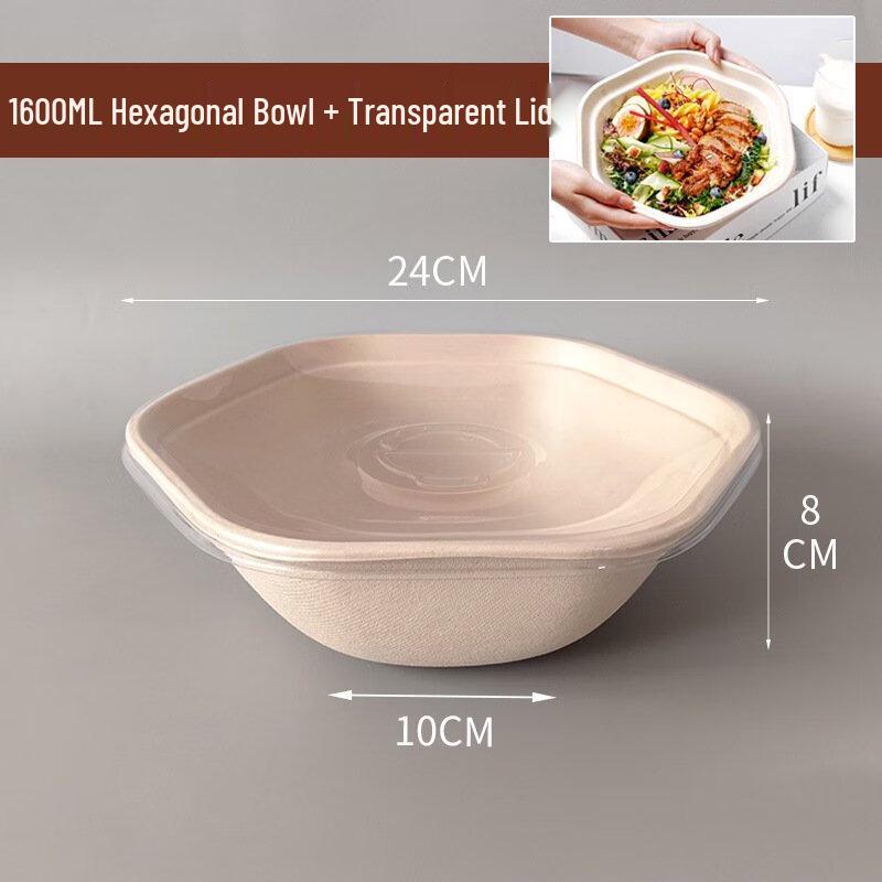 

ZISIZ 1600ml Hexagonal Takeout Salad Bowls with Lids (18-pack)