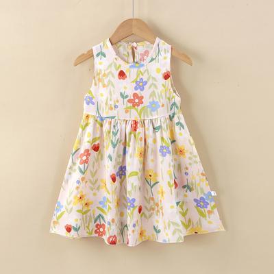 Cute Floral Print Sleeveless Princess Dress for Infant Girls Casual Summer Baby Girls Vest A Line Dress