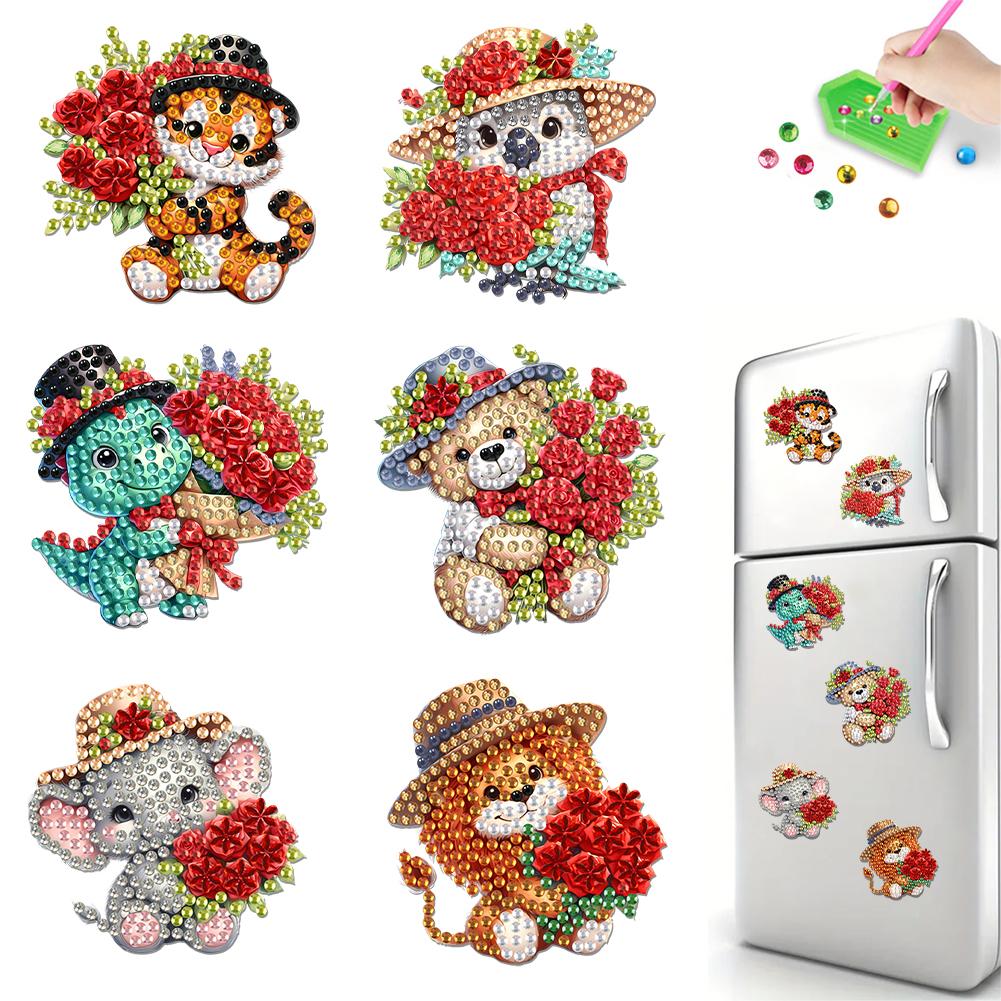 6Pcs Acrylic DIY Diamond Art Refrigerator Magnet Diamond Painting Fridge Magnets Crystal Sparkling Diamond Magnets Set