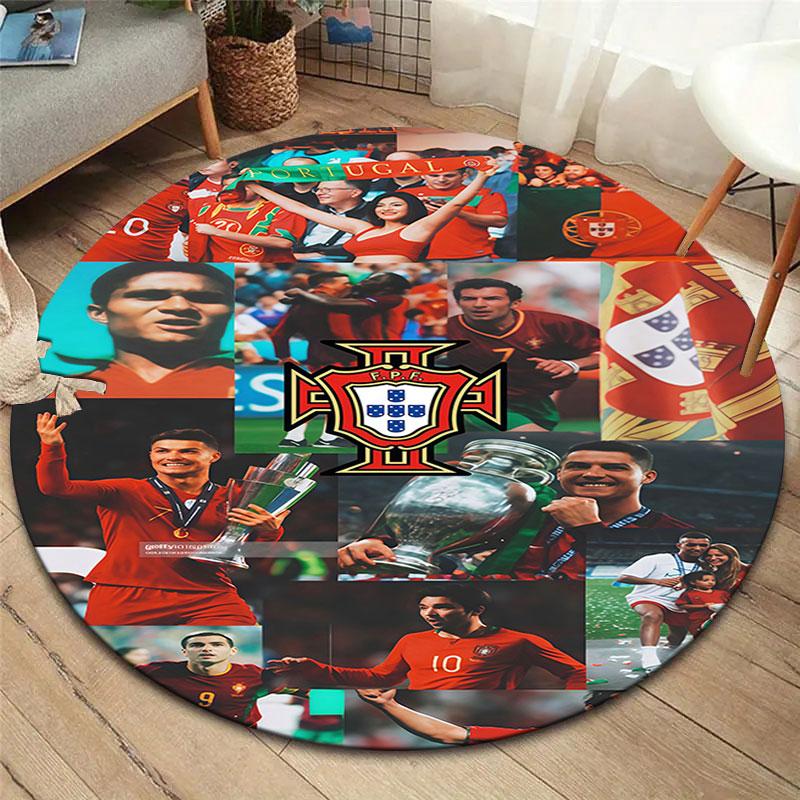 Portugal National Football Logo Round Area Rug,Carpet Rug for Living Room Bedroom Sofa Playroom Decor,Non-slip Floor Mat