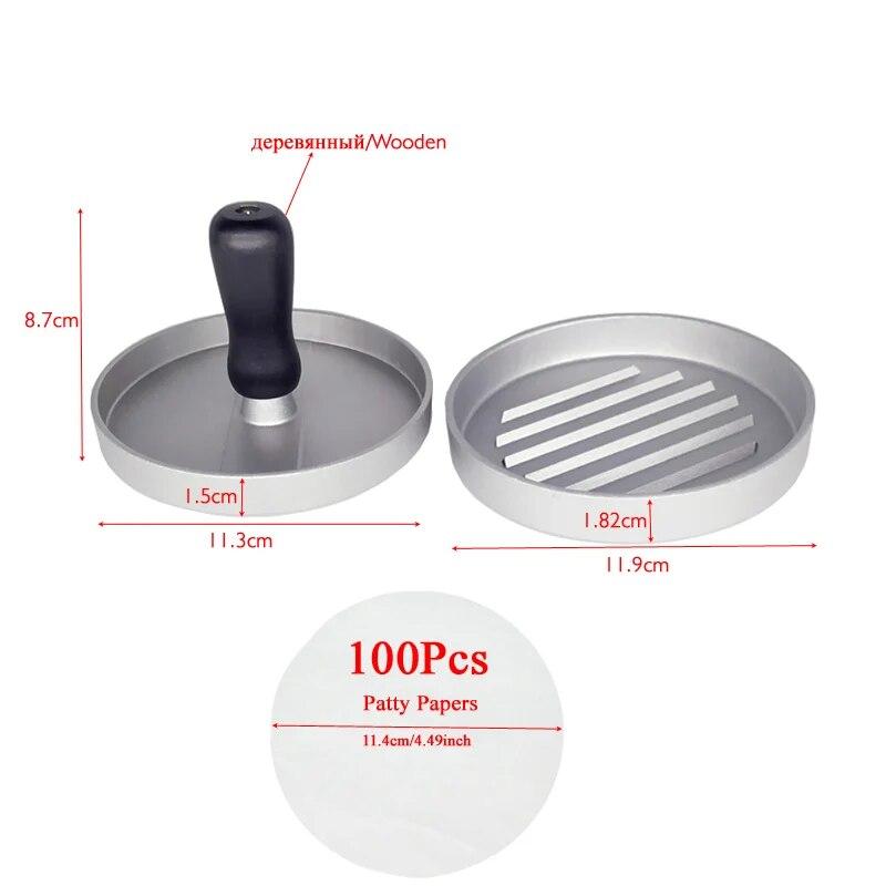1 Pcs Aluminum Hamburger Press with 100 Pcs Oilpaper Non-Stick Chef Cutlets Maker Burger Mould Meat Tools Kitchen Gadgets