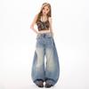 Spring Summer Y2K 3D Cut Slub Saber Cut Denim Pants For Women Casual Pants Oversize Denim Trousers