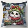 Home Decor Christmas Animals With Cup Of Coffee Pillow Covers Pattern Cushion Cover Suitable For Sofa Bedroom Car Pillow Cover