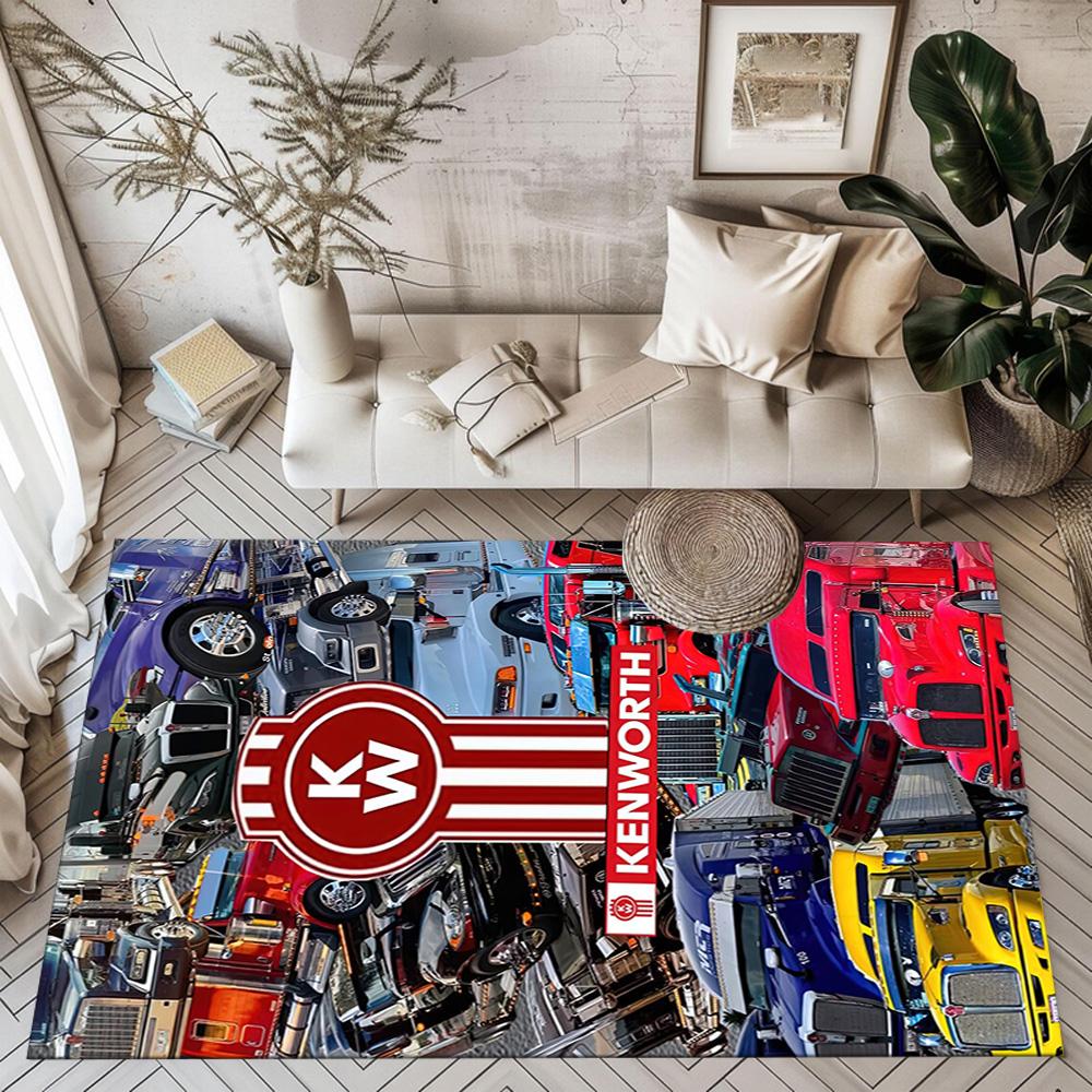 Kenworth Illuminated Logo Sign Square rugs are a great choice for living rooms, bedrooms, home décor, and as gifts.