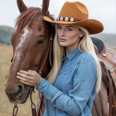 Yousheng Western Cowboyhut für Männer und Frauen Formbar Breiter Rand Cowgirlhut Aufgerollter Filz Fedora Hut mit Steinband