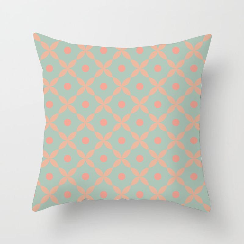 New Color-blocking Geometric Pillow Case, Peach Leather Velvet Cushion Sofa Cushion Cover, Splicing Living Room