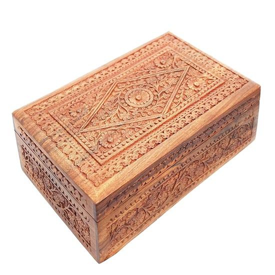 30.48 Cm Sheesham Wooden Storage Box Hand Carved Jewelry Box Decorative Best Gift for Girlfriend, Wife, Mother, Sister, Women