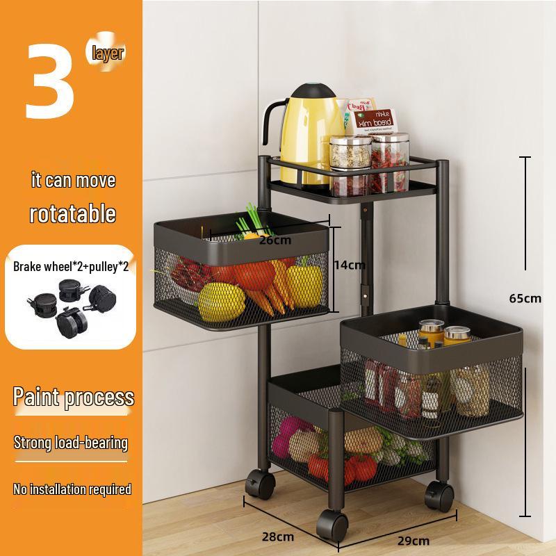 Kitchen Floor-Standing Multi-Layer Snack, Fruit & Vegetable Rotating Storage Trolley