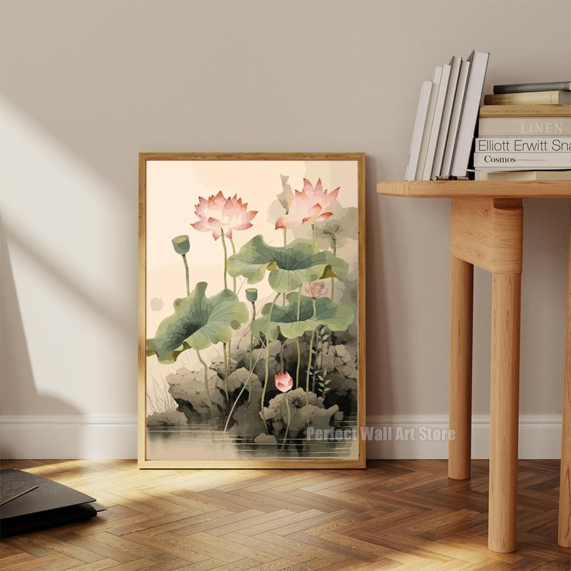 Traditonal Chinese Style Lotus Flower Lotus Leaf Posters Canvas Painting and Prints Wall Art Picture for Living Room Home Decor